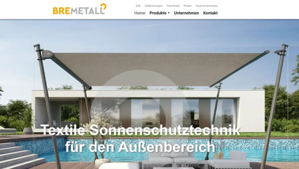 Screenshot der Website der Firma Bremetall