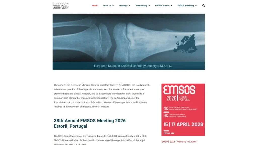 Screenshot der Website von EMSOS (European Musculo-Skeletal Oncology Society)
